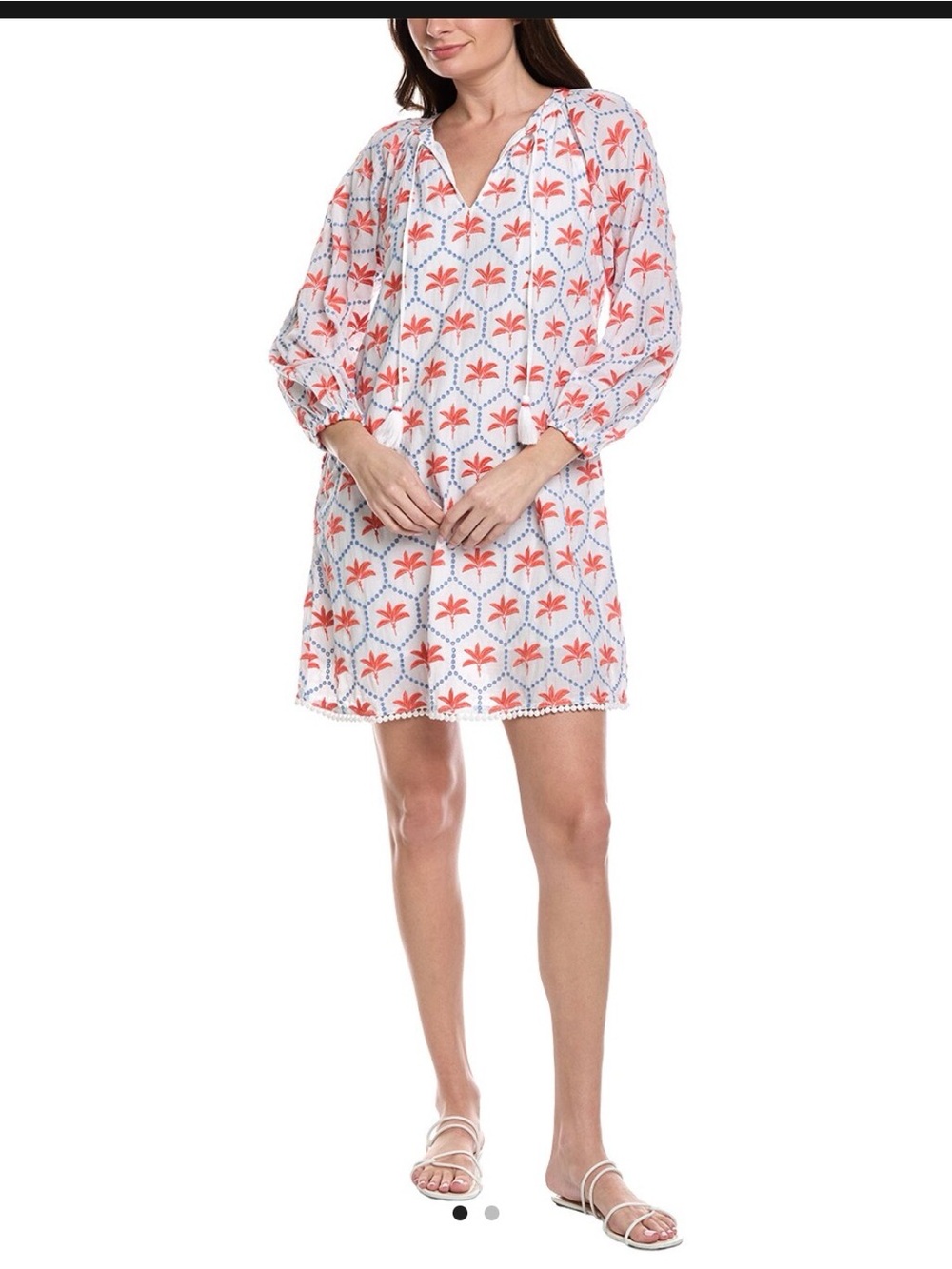 Tommy Bahama Catalina White and Coral Printed V-Neck Tunic Dress